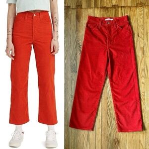 Levi’s Ribcage Straight Ankle Cropped Super High Waist Orange Corduroy Pants 26